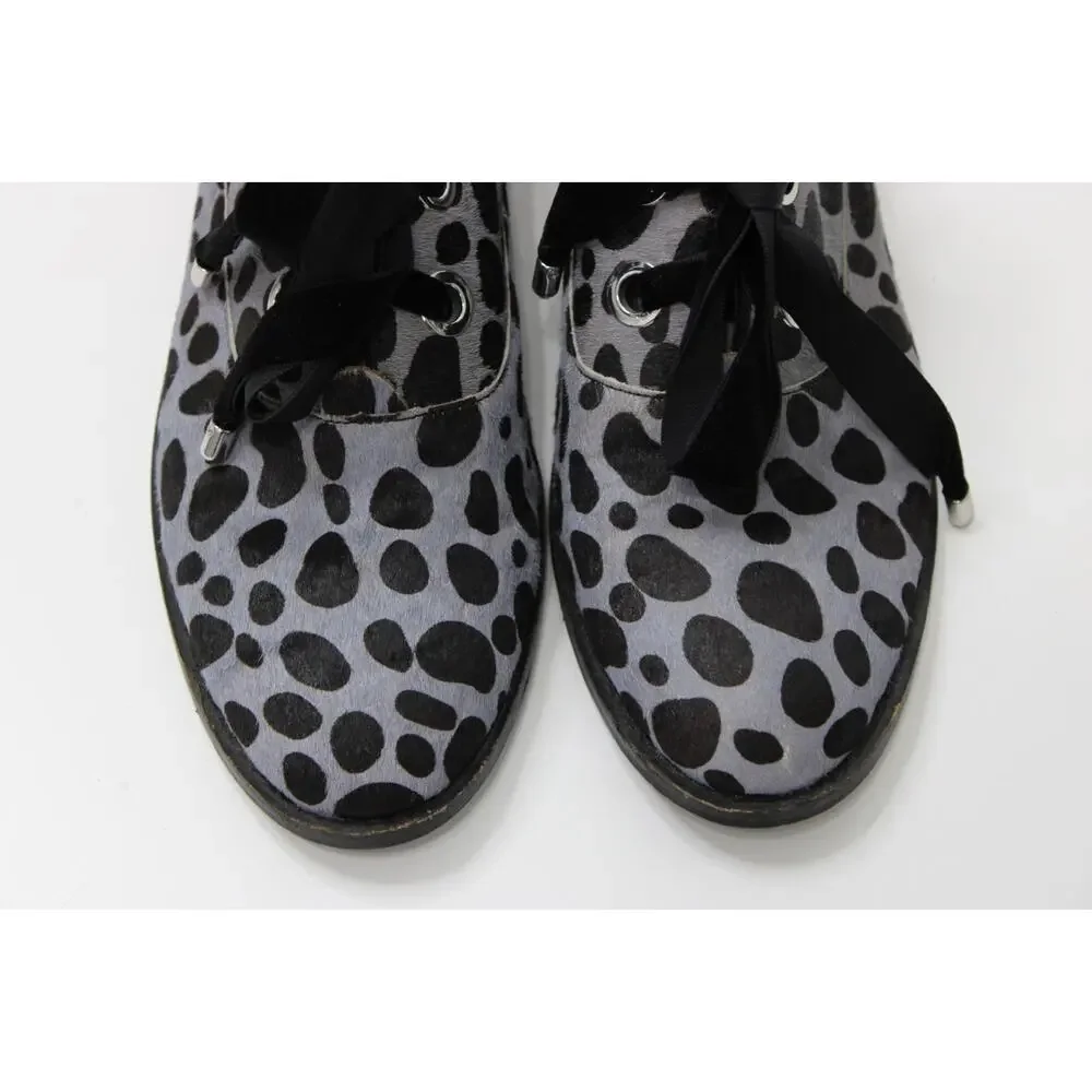 Shellys London Women's 39 8.5 Blue & Black Hair Fur Wingtip Oxford Shoes